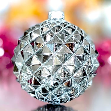 VINTAGE: Textured Silver Glass Christmas Ornament - Halliday Decorations 