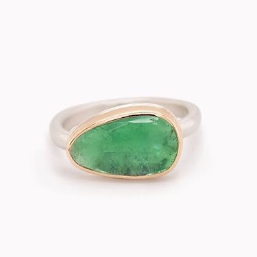 Asymmetrical Emerald Bezel Statement Ring