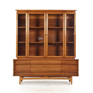 Young Manufacturing Mid Century Walnut Curved Buffet and Hutch - mcm 