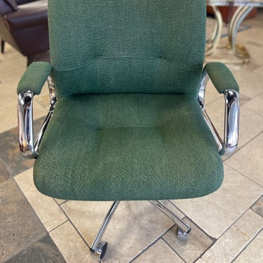 Vintage Steelcase #454 Green & Chrome Executive Chair in the Style of Charles Pollock