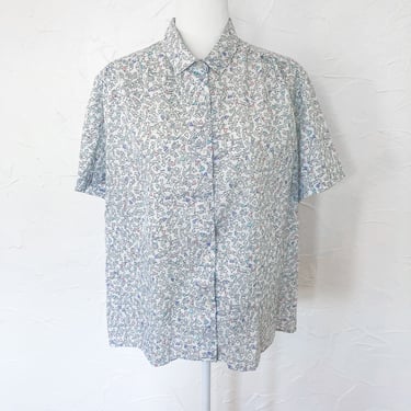 80s White and Pastel Confetti Print Button Up Shirt | Large/Extra Large 