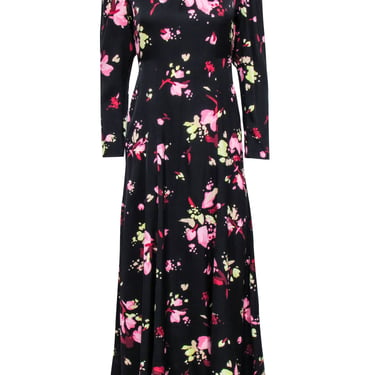 A.L.C. - Black w/ Pink Floral Print Maxi Dress Sz 4