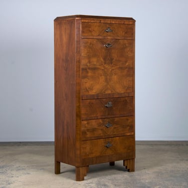 1930s French Art Deco Burl Walnut Secretary Desk Cabinet 