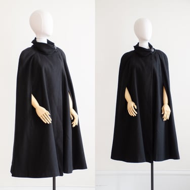 black wool cape 80s 90s vintage Alorna dramatic goth black wool cloak 