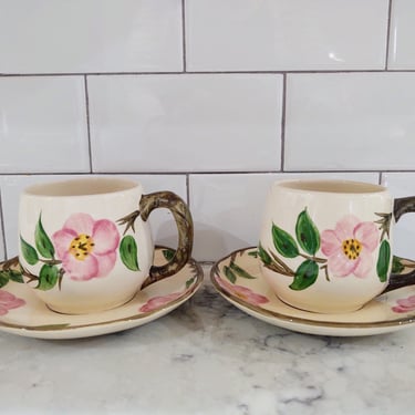 1970's Vintage Franciscan Desert Rose Coffee Tea Cups with Saucers Made in England 