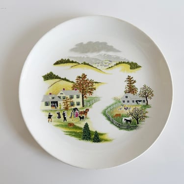 Grandma Moses Mid-Century Dinner Plate by Crown Potteries Indiana USA Vintage 1950s 