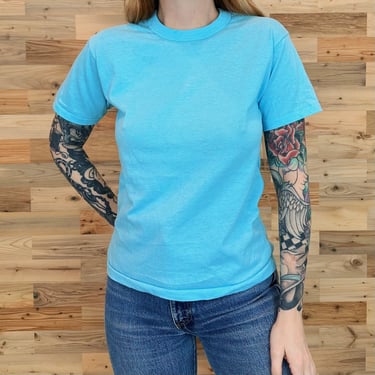 Vintage Soft Blue Single Stitch Crewneck Tee Shirt T-Shirt 