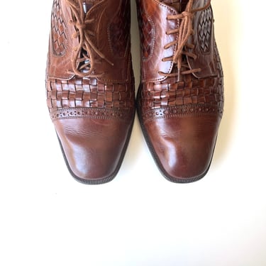 Vintage Men's Domani by Johnson & Murphy Brown Woven Oxford Shoes. Size 9.5 