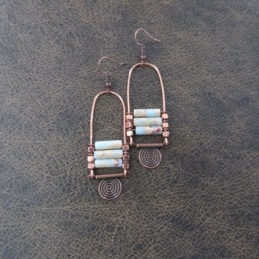Jasper earrings, copper tribal chandelier earrings 