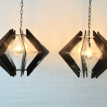 Paul Secon for Sampex Style Lucite and Nylon Pendent Lamps-a pair 