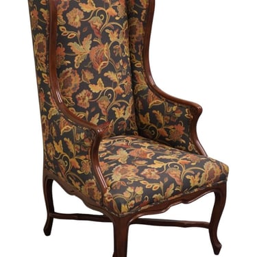 FREMARC FURNITURE English Walnut Rustic French Provincial Upholstered Accent Wingback Arm Chair 
