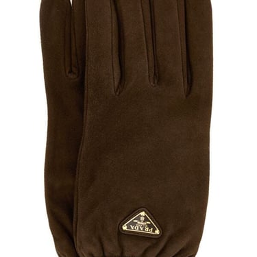 Prada Women Brown Suede Gloves