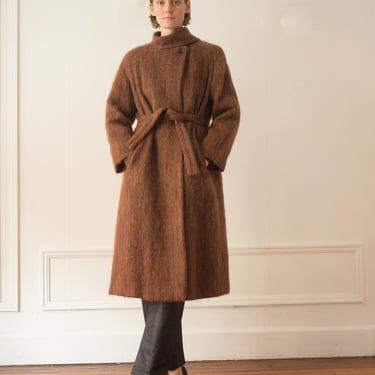 1970s Mohair Scarf Collar Belted Coat 
