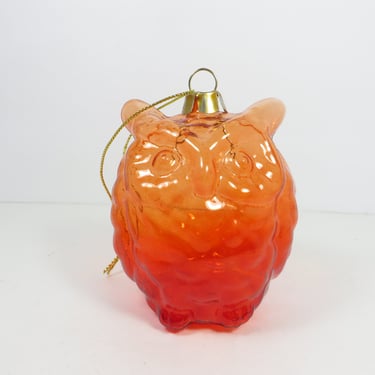 Vintage Glass Owl Christmas Ornament - Orange Glass Owl Christmas Ornament 