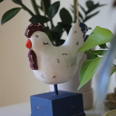 Vintage Folk Art Wooden Rooster | Hand-Painted Rustic Farmhouse Decor | Primitive Country Chicken Figurine 