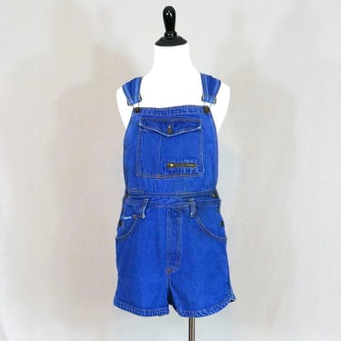 90s Denim Shorts Overalls - Blue Cotton Jean Bib Shortalls - Forever Wearall - Vintage 1990s - S 