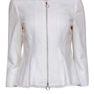 Rebecca Taylor - White Textured Cotton Blend Zip-Up Jacket Sz 8