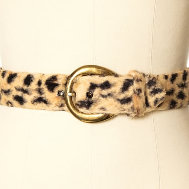 Vintage 1950s 1960s Cinch Belt | 50s 60s Leopard Animal Print Faux Fur Brass Buckle High Waisted Pin Up Rockabilly Belt (x-small/small) 