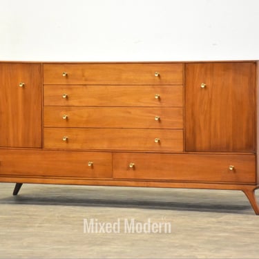 Walnut and Brass Mid Century Credenza 