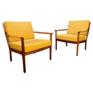 Pair of Vintage Scandinavian Mid Century Modern Walnut Lounge Chairs 