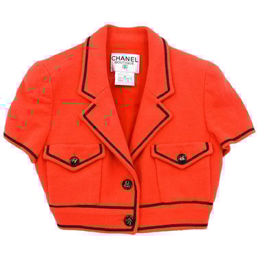 Chanel 1995 Single Breasted Short Sleeve Jacket Vermilion Red #36