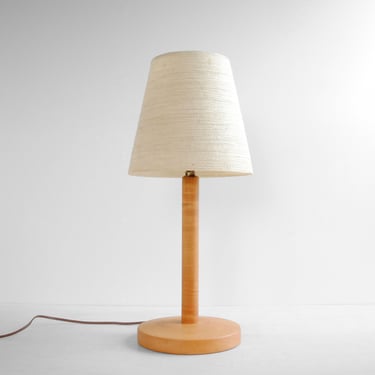 Vintage Wood Table Lamp with White Shade, Mid Century Wooden Lamp 