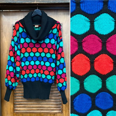 Vintage 1980’s “Mondi” Brand Op Art Chunky Turtleneck Sweater, 80’s New Wave, Vintage Knit Top, Vintage Clothing 