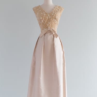 Elegant 1960's Dynasty Beaded Silk &amp; Velvet Evening Gown / SM