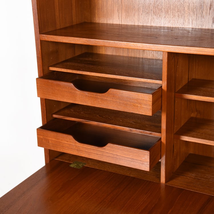 Danish Teak Drop-Down Adjustable Bookcase | Display | Secretary Top