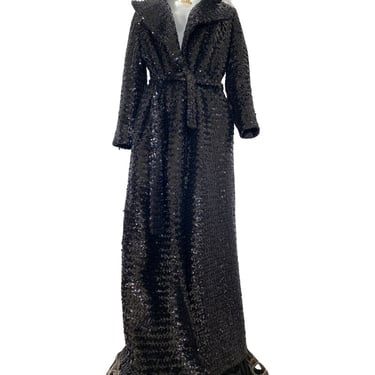 Rare 70's Vintage BLACK SEQUIN Duster long sequin coat, opera coat, ilgwu vintage heavily sequin maxi dress jacket size large fits s m l 