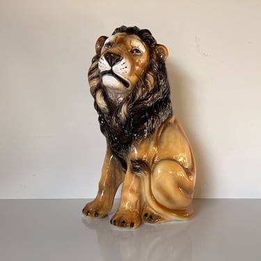 Vintage Ceramic Lion Sculpture, Handmade in Italy 