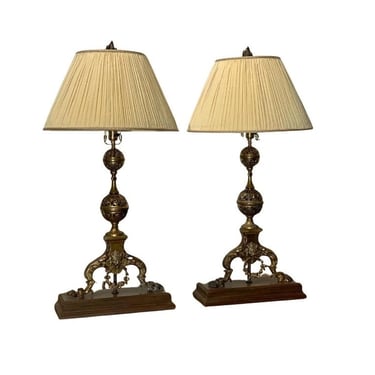 Magnificent Antique French Gothic Revival Gilt Bronze Andiron Chenets Mounted As Table Lamps 19th Century 