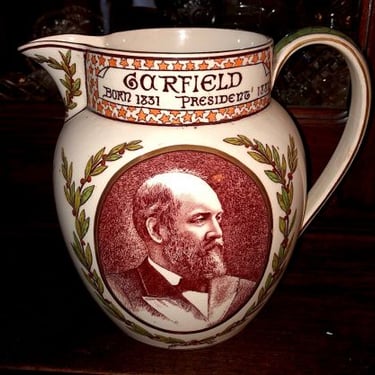 J. Wedgwood &amp; Sons Etruria President James A. Garfield Water Pitcher 1881 in Near Perfect Condition