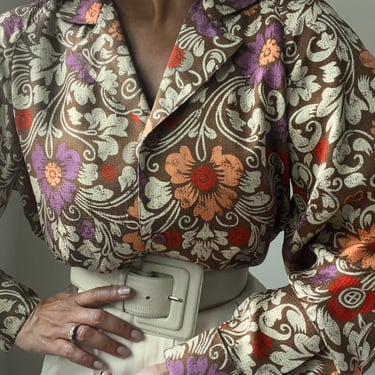 vintage pure silk floral  abstract print blouse 