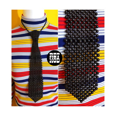 Beaded Black Tie Necklace - Avant Garde Vintage 60s 70s 