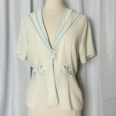 40s Style Off White Floral Design Top 