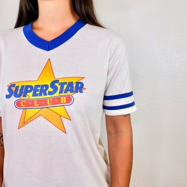 Super Star Club Shirt // vintage USA cotton t-shirt t top blouse 70s hippy tee 80s jersey 1980s // S/M 