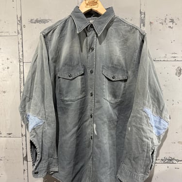 Vintage 1950s Cotton Work Shirt Distressed Repair Workwear Key Imperial Brand 