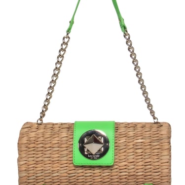 Kate Spade - Small Wicker Handbag w/ Green Leather Accents