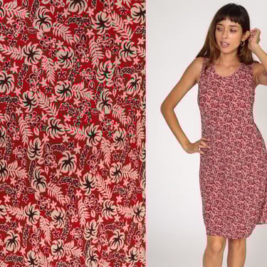 【日本未入荷】Simple Retro/Printed Floral Short Dress Hawaiian Floral Dress 90s Red Hibiscus Mini Dress Tropical