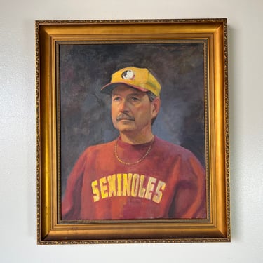 Vintage Oil Portrait Painting of a Florida Seminole Football Amateur or Player 