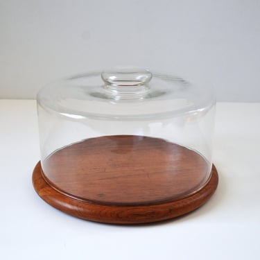 Large Vintage Danish Modern Teak Cake or Cheese Board with Glass Dome by Goodwood, 10