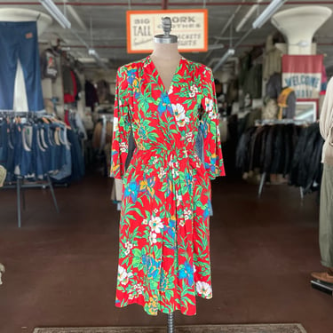 Size S/M Vintage 1980s Saint Laurent Rive Gauche Floral Print Wrap Dress 2230 