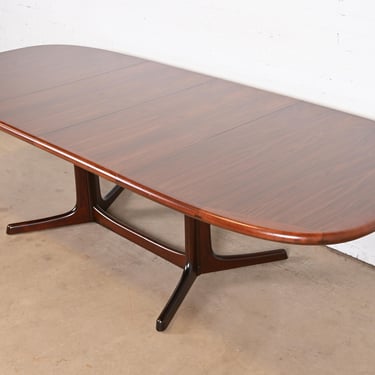 Dyrlund Danish Modern Rosewood Pedestal Extension Dining Table, Newly Refinished