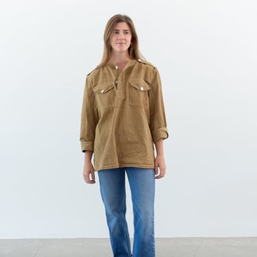 Vintage Tan Khaki Popover Shirt | 40s 50s Unisex British Military Long Sleeve Pullover | Artist Studio Top Smock Tunic | S | 