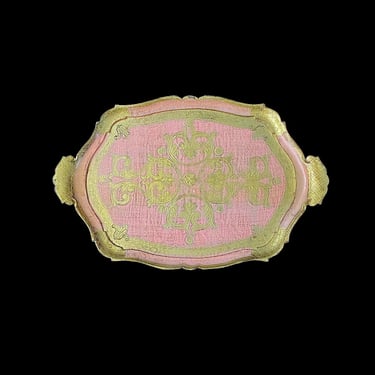 Vintage Italian Pink and Gold Florentine Tray Italy Florence 22.75