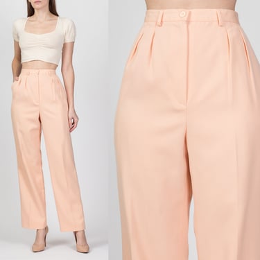 80s Peach Pink High Waist Trousers - Medium, 30" | Vintage Pleated Tapered Leg Pants 
