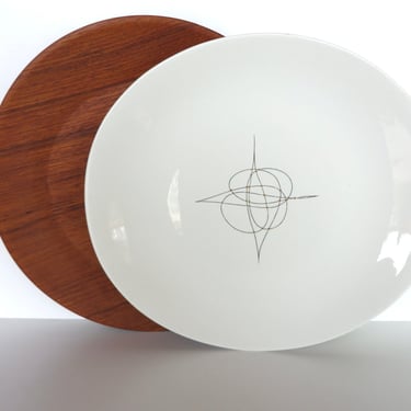 Set of 4 Eva Zeisel Hallcraft Fantasy Dinner Plates, MCM 1950s Atomic Oval Shaped Plates 