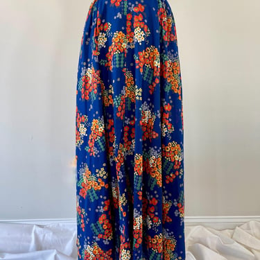 1980s Long Floral Full Skirt 