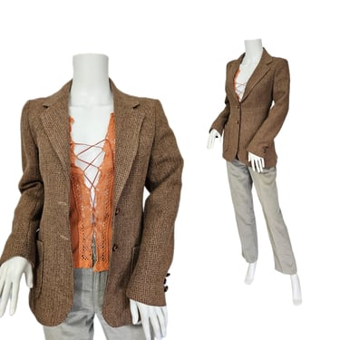 Larry Levine 1980's Tan Brown Tweed Wool Suit Coat I Blazer I Jacket I Sz Med I B: 36" 